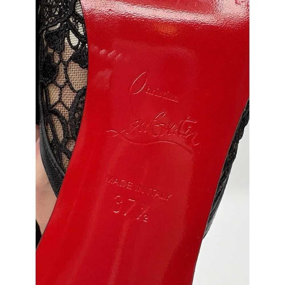 Christian Louboutin Black Leather & Lace Twistissima Pointed Heels Size EU 37.5